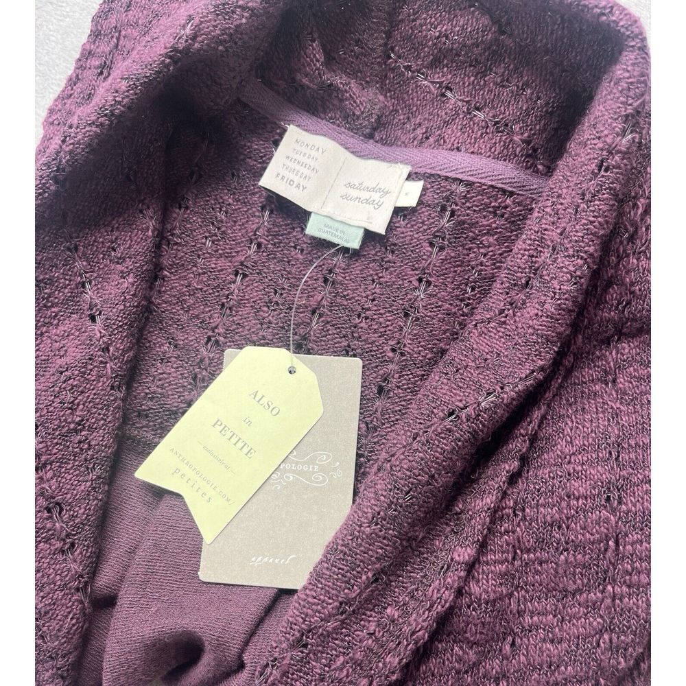 Saturday Sunday Anthropologie Open Front Cardigan Plum Purple Mixed Media M‎ New